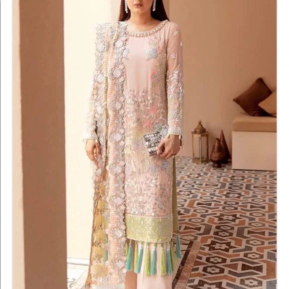 white christmas dresses Elegant Formal Pakistani Dress in Ice White Shade Online – Nameera by Farooq